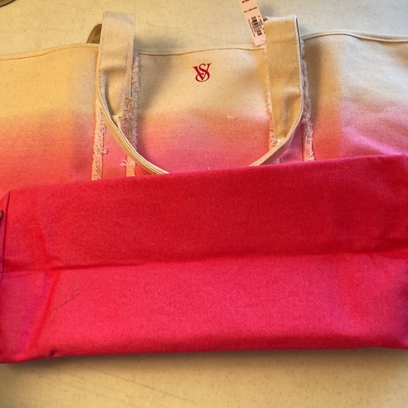 Victoria's Secret Pink to Fuchsia Ombre Extra Large Canvas Tote - Picture 8 of 11
